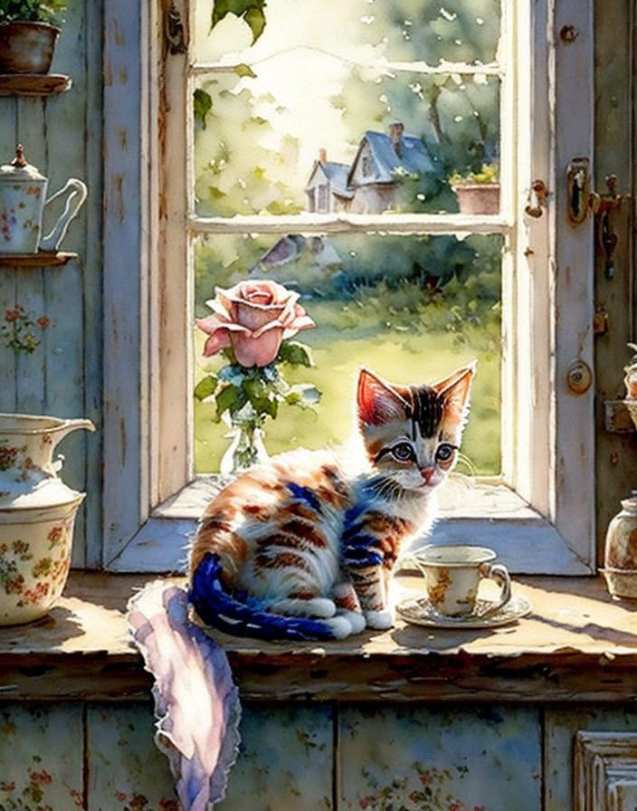 Poster cuisine ferme vintage chaton pour ambiance déco rétro
