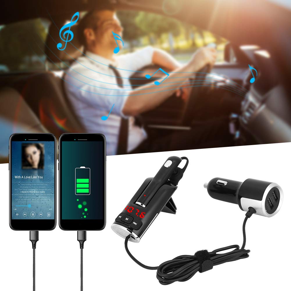 Transmisor Bluetooth, Adaptador de Radio FM Reproductor MP3 Kit Manos Libres para Auto con Cargador USB Dual para transmisión de Audio en vehículos