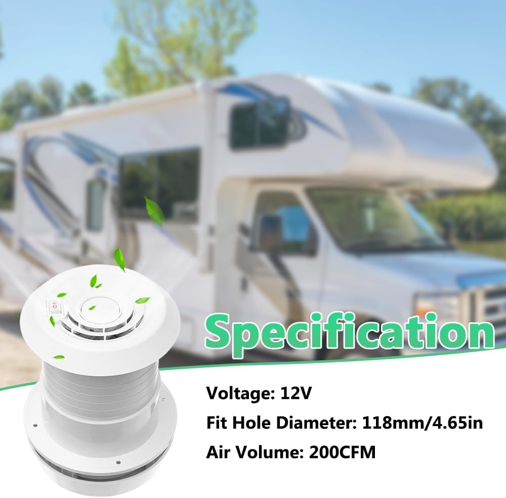 Riloer Exhaust Cooling Fan, 12V Car RV Motorhome Roof Vent Ventilation Exhaust Fan Silent Energy-Saving for Homes Trailer Travel Caravan RVs, Mushroom head 2-way in/out fan Indoor air outlet
