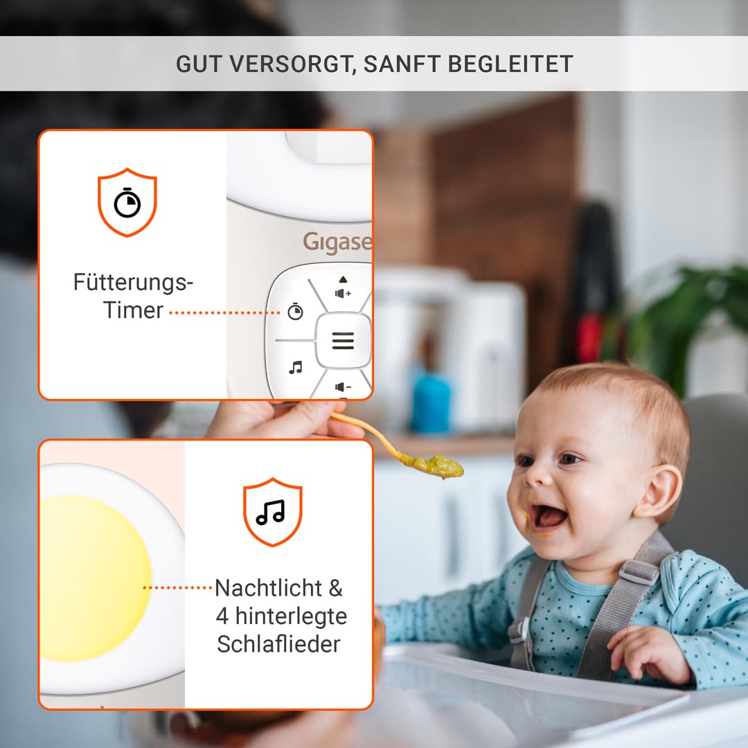 Gigaset Baby 100 Audio – Audio-Babyphone mit DECT-Technologie – Sichere Zwei-Wege-Kommunikation – 300m Reichweite - Fütterungstimer - Temperatursensor - Nachtlicht, Warm Grey [Deutsche Version]