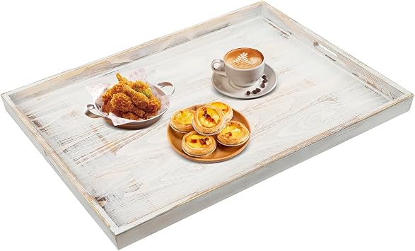 Noodle Board, 30x22in Pine Wood Stove Top Cover, Vintage Countertop Protector for 30" Stoves, Kitchen Serving Tray w/Cut-out Handles, Extra Workspace Sink Cover, Cutting Board Hold 44 lbs, Old-white
