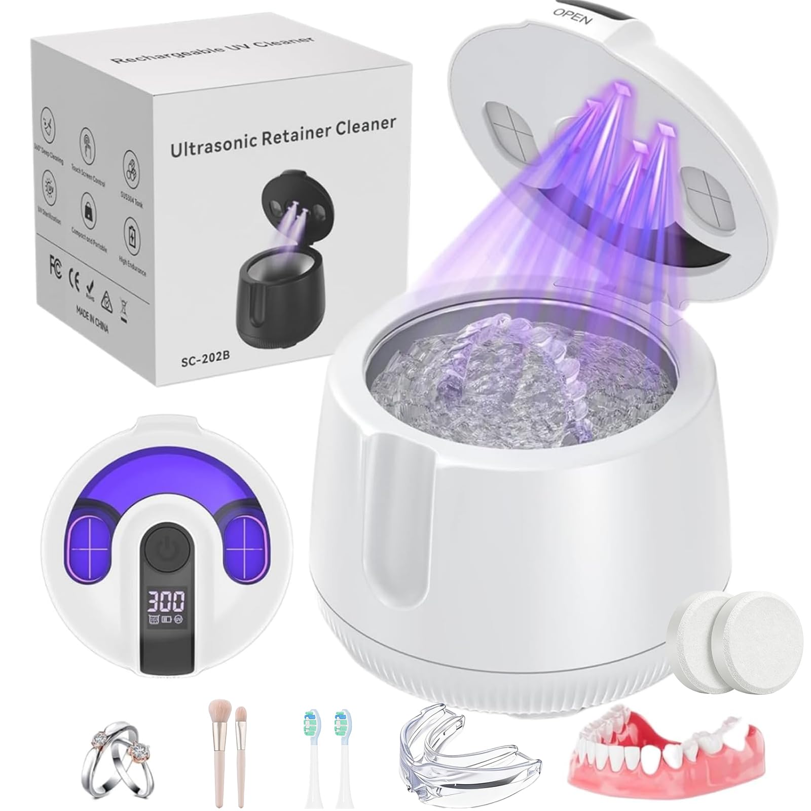 Máquina limpiadora ultrasónica dental de 48 kHz con temporizador digital y 200 ml, limpieza profunda para prótesis, protectores bucales, alineadores, protectores nocturnos, aparatos ortopédicos
