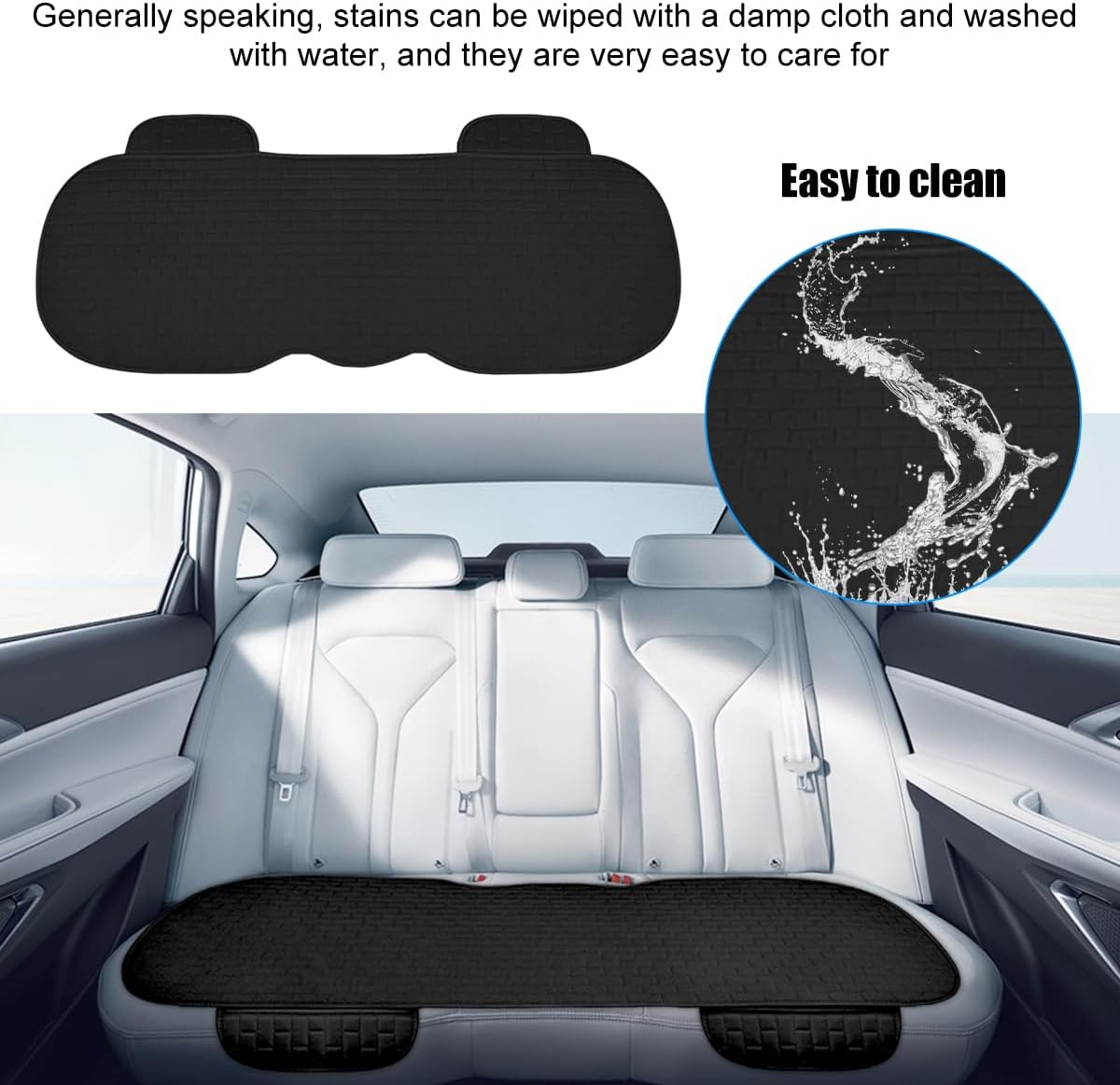 Car Back Seat Cover, Anti-Slip Long Comfortable Vehicle Rear Chair Protectors with Storage Pocket, Breathable Automotive Back Bench Cushion Pad, Universal for SUV Sedan Truck (Black)