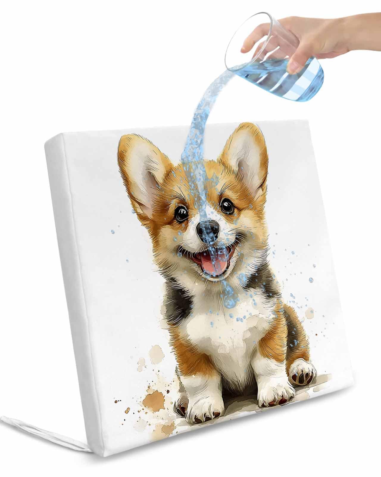 Hokiten Cute Dogs Outdoor Cushion Chair Cover Set of 2 - Waterproof Couch Seat Covers, Modern Minimalism Funny Brown Puppy Animals Patio Furniture Protector Cushions Slipcovers for Sofa/RV, 22