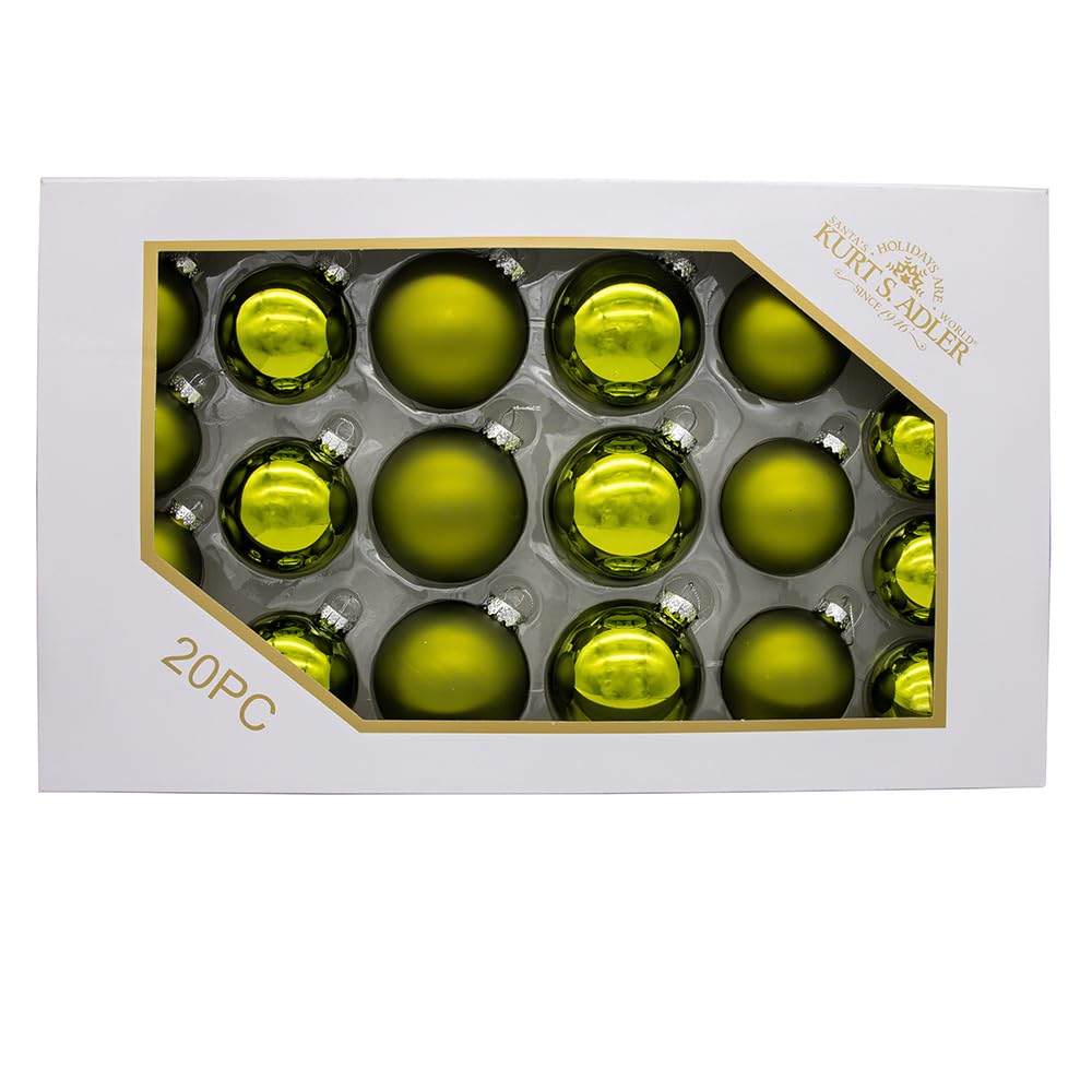 Kurt Adler Glaskugeln, Olivgrün, 60–80 mm, 20 Stück