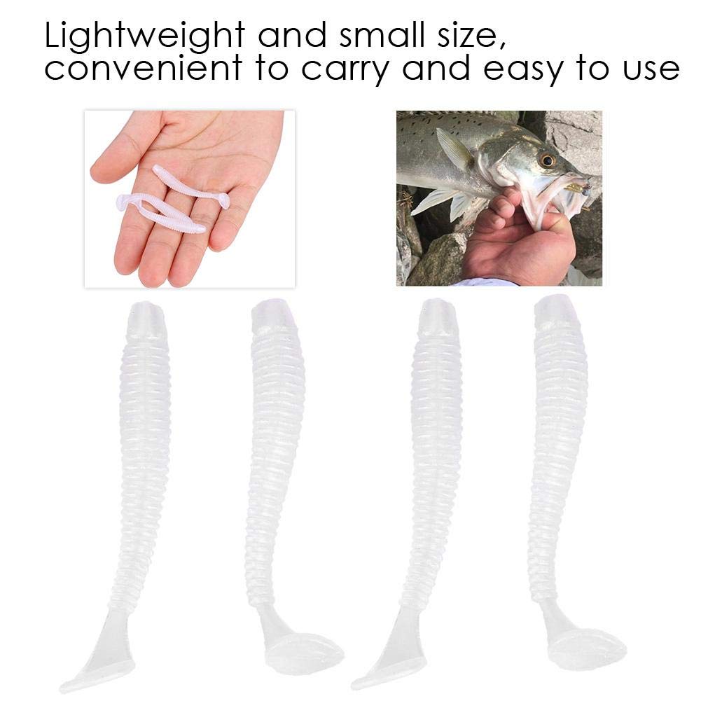 50 Pcs 5cm Señuelos de Pesca Suave Cebos de Pesca Artificiales Agua Dulce, Cebo de Pesca Plástico T Tail Grub Cebos de Gusano Accesorio de Aparejo de Pescado(Blanco Perla)