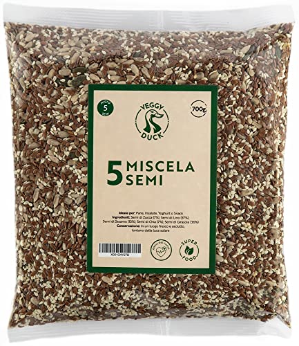 Veggy Duck - Mezcla de 5 Semillas (700g) | Mezcla de 5 Semillas (Calabaza, Lino, Chía, Girasol, Sésamo) | Ideal para Pan, Ensaladas, Yogur o Snacks
