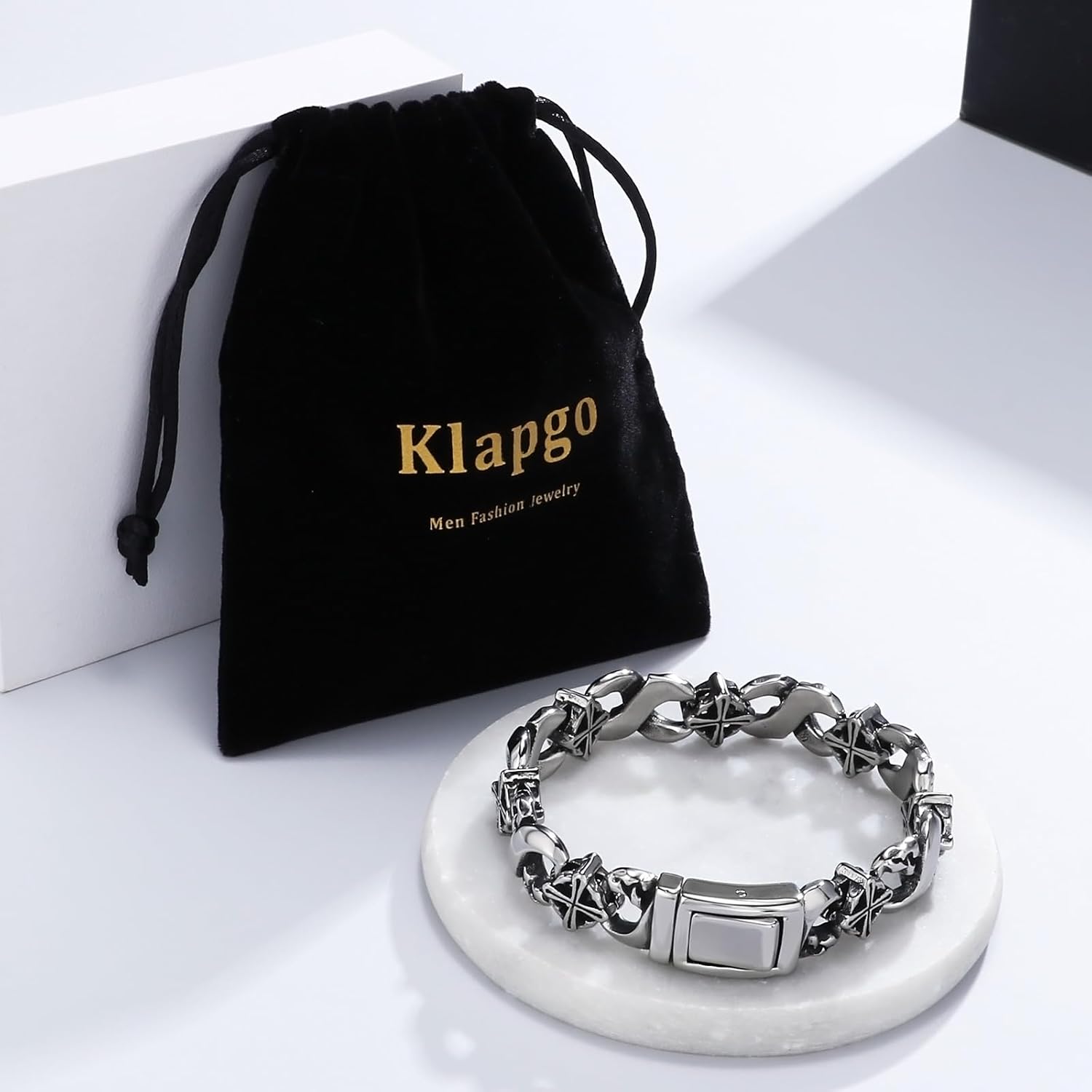 Men's 316 Stainless Steel Cross Link Bracelet Infinite Loop and Lucky 8 Symbolism Vintage Gothic Chain Bangle - Image 7