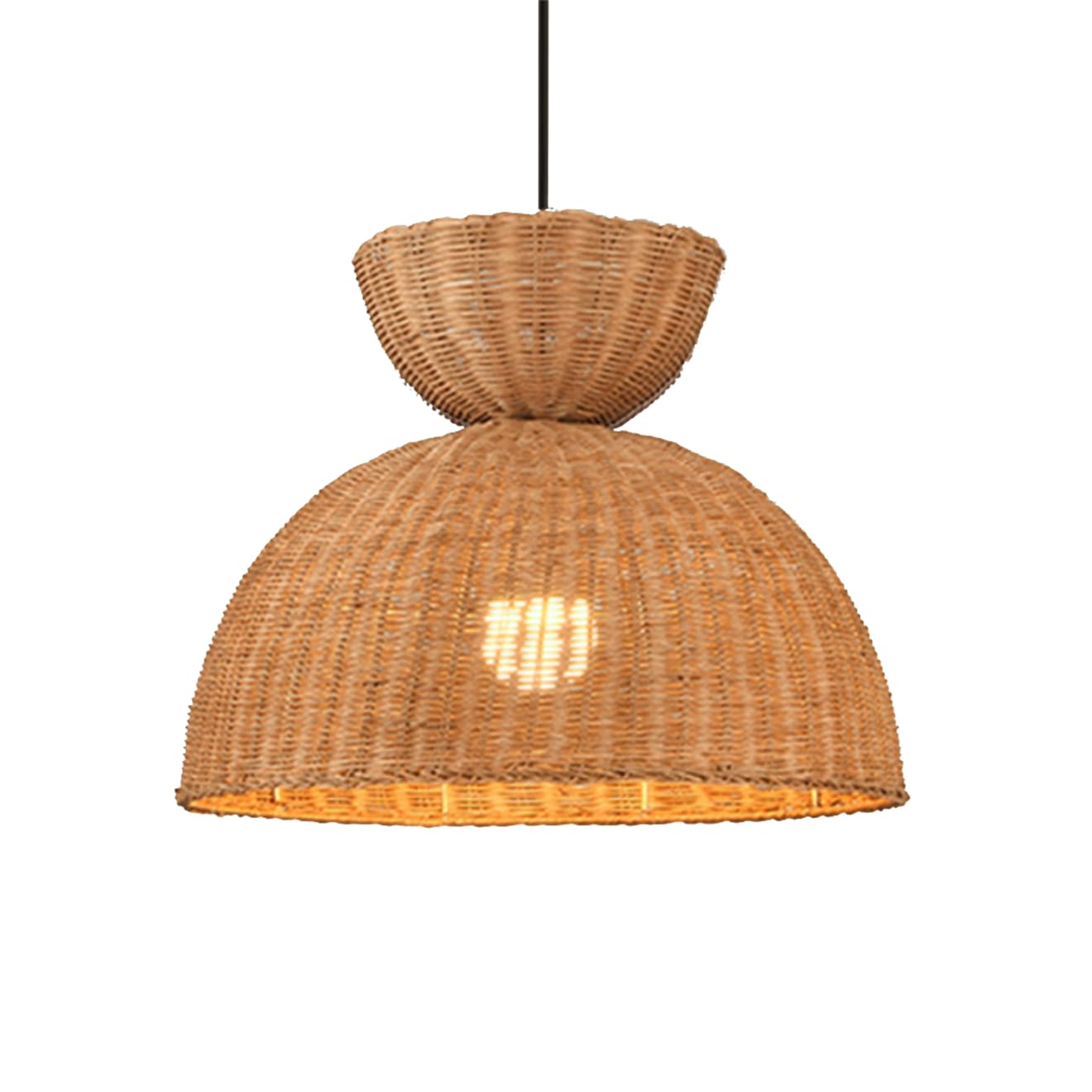 CSSYKV Country Bamboo Lamp Shade Bowl Shape Hanging Light Rustic Farmhouse Chandelier 15.7'' Natural Rattan Light Fixtures Basket Wicker Lights for Living Dining Room Kitchen Island, Foyer