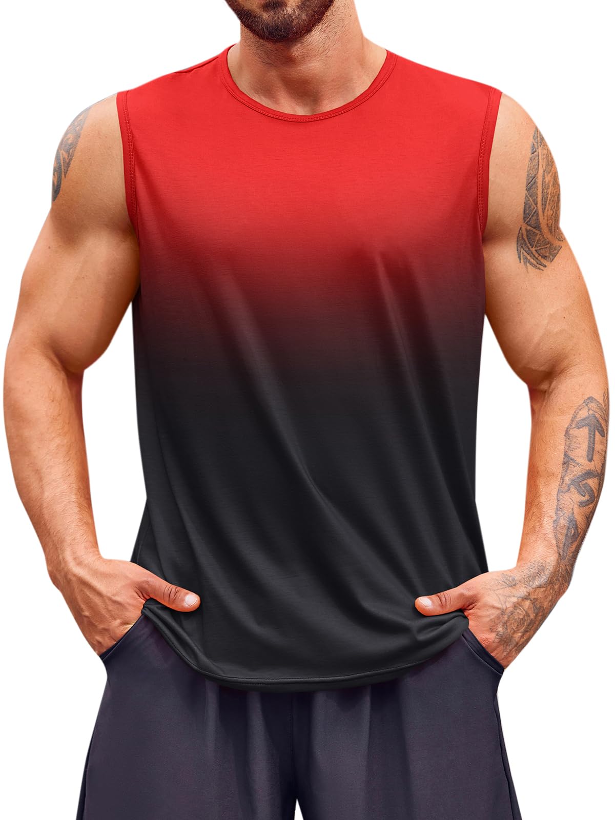 Runcati Mens Sleeveless Tank Tops Workout Muscle Gym T Shirts Crew Neck Gradient Tee Tops for Fitness Enthusiasts | Stre