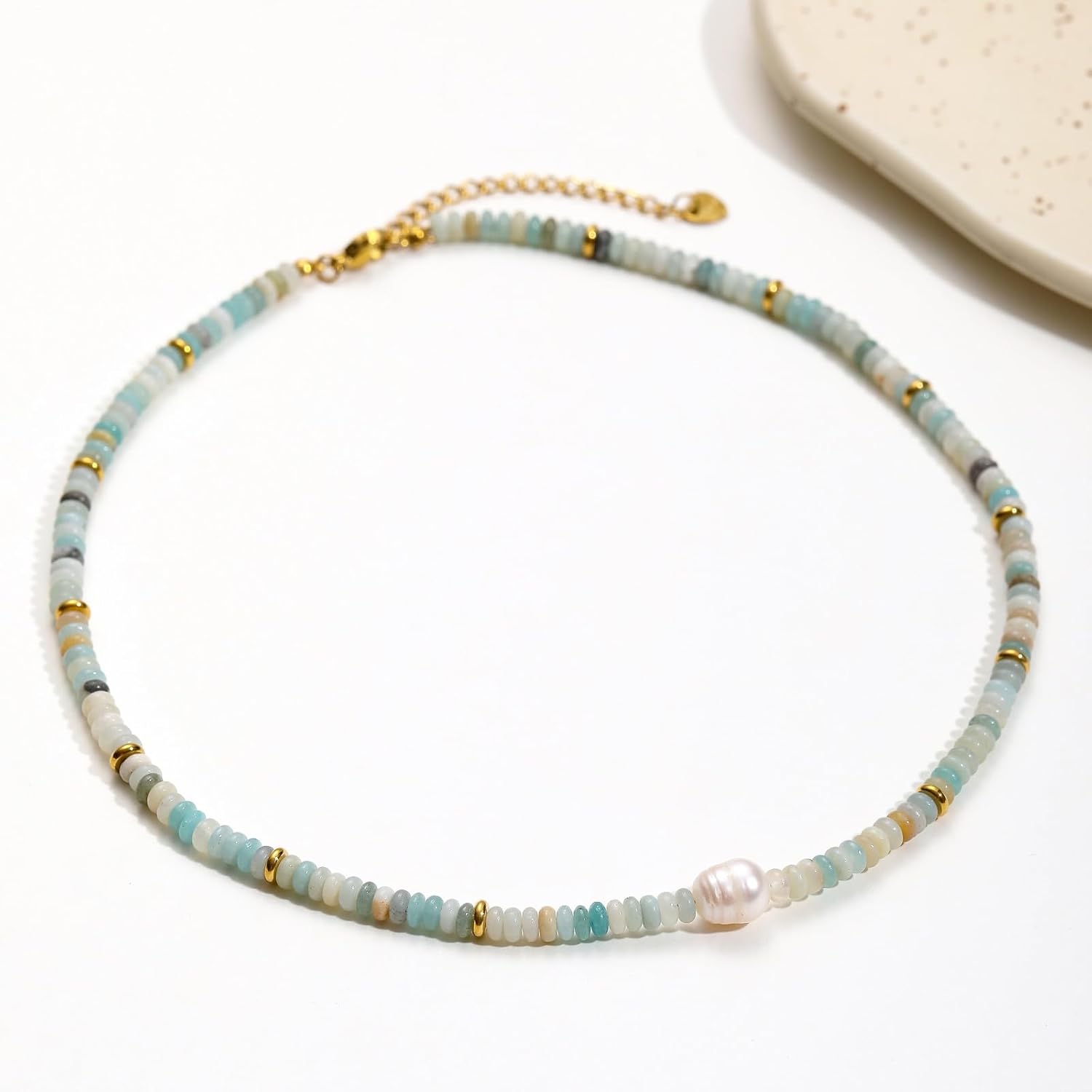 Beaded Necklace for Women, Colorful Gemstone Freshwater Pearl Choker Necklace 14K Gold Natural Stone Handmade Jewelry - Image 6