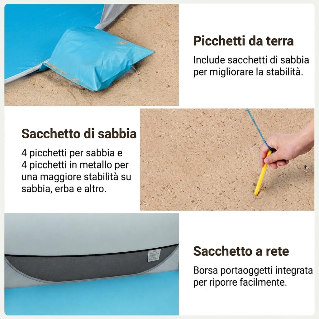 WolfWise Tenda da Spiaggia Pop-Up, Riparo da Spiaggia con Protezione UV 50+, Montaggio in Pochi Secondi, Idrorepellente e Ventilata
