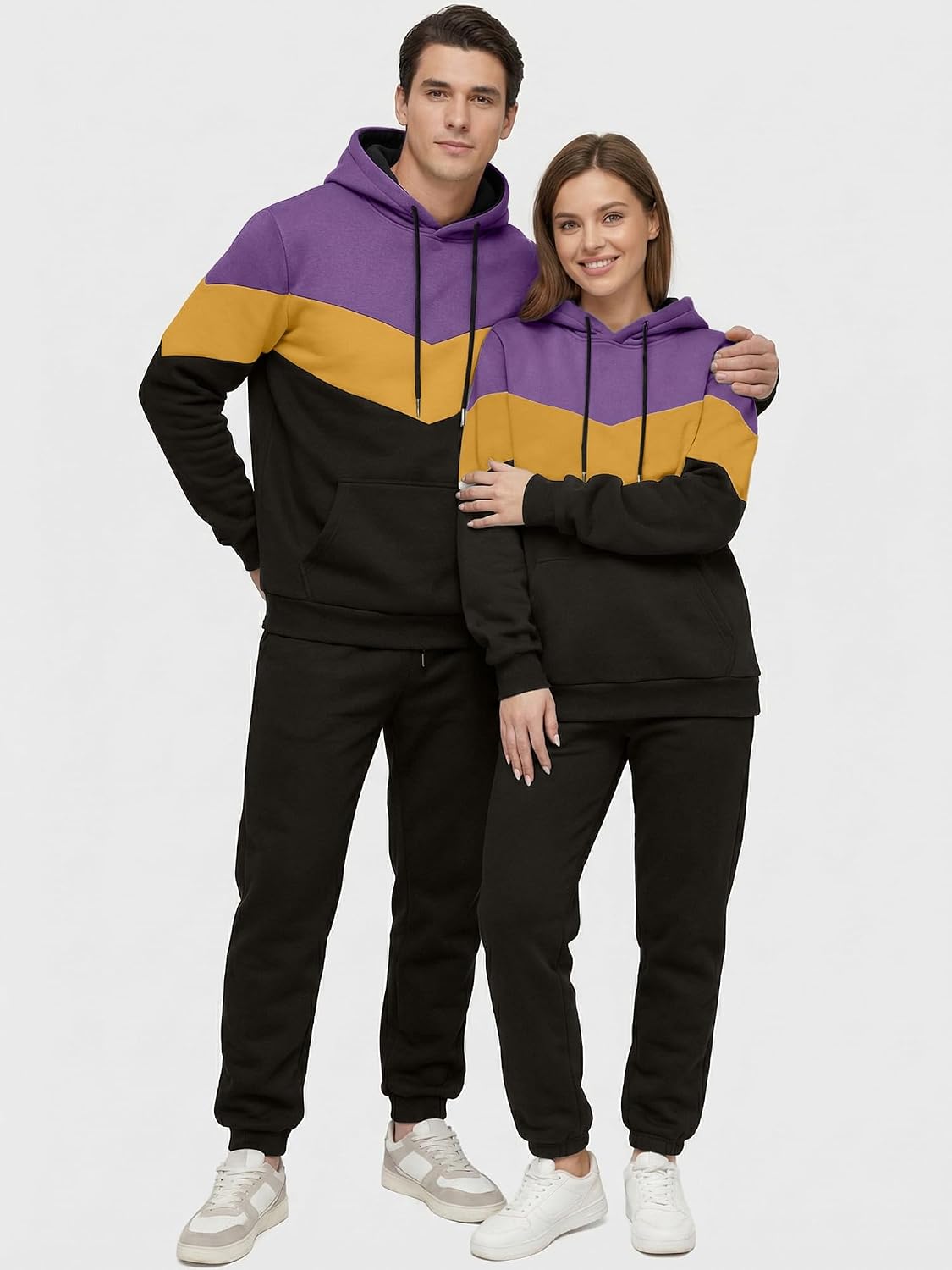 JMIERR Men's Hoodie Tracksuit 2 Pieces Set Novelty Color Block Pullover Fleece Hoodies Long Sleeve Casual Sweatshirt