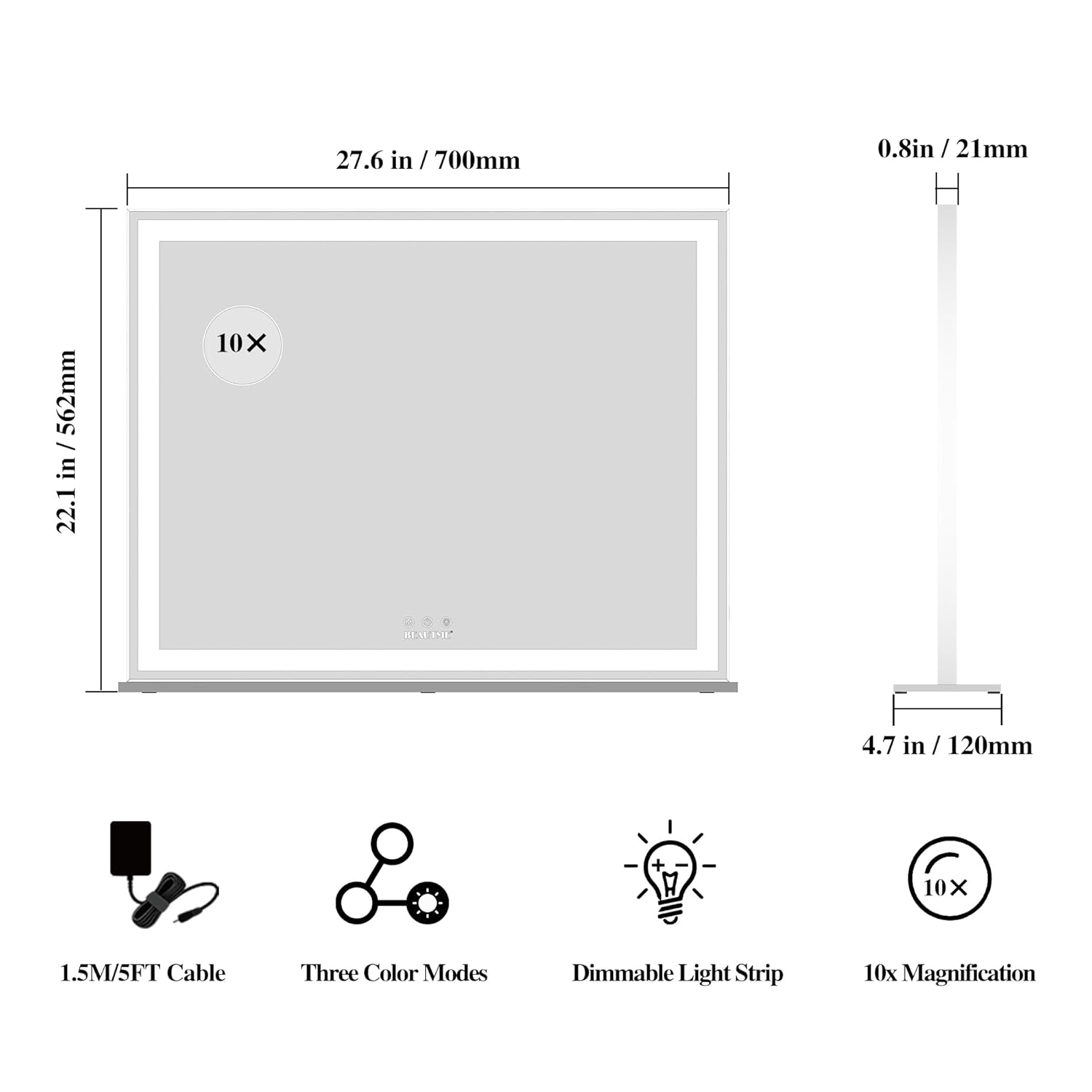 BEAUTME Vanity Mirror with Lights, Hollywood Lighted Makeup Mirror for Dressing Room & Bedroom, Slim Aluminium Frame Design(Silver,28.3" x 22.2")