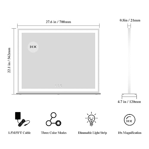Miniatura 8 de BEAUTME Espejo de tocador con luces, tocador de maquillaje iluminado, para mesa o en la pared, espejos de belleza con atenuador (plateado, 28.346 x