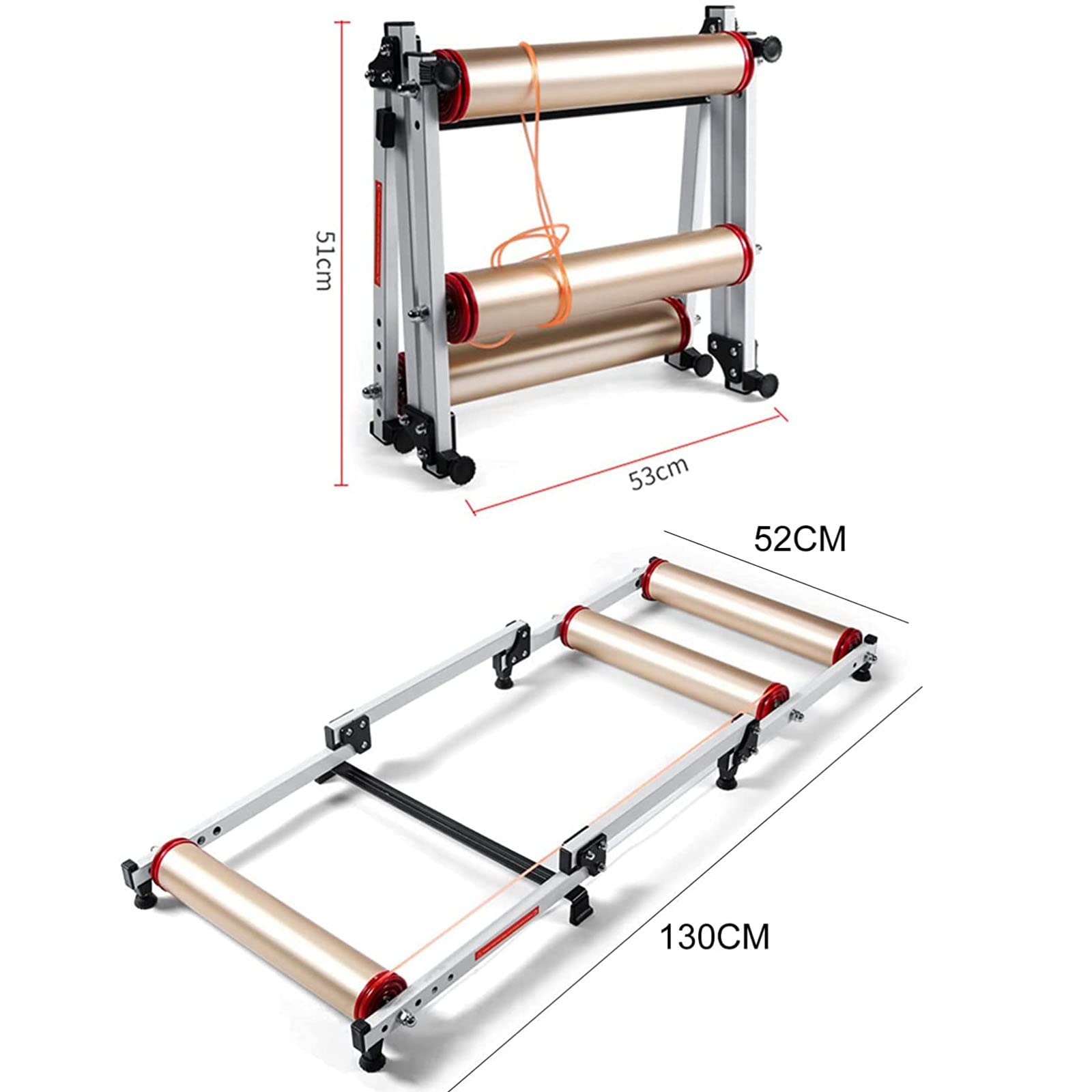 Rodillo de Bicicleta para Interior, Plataforma de Entrenamiento Bicicleta Plegable, Entrenador Rodillos Ajustable con 130 * 52 cm 5 Delanteros Ajustables Un diámetro Rueda 16-27 Pulgadas