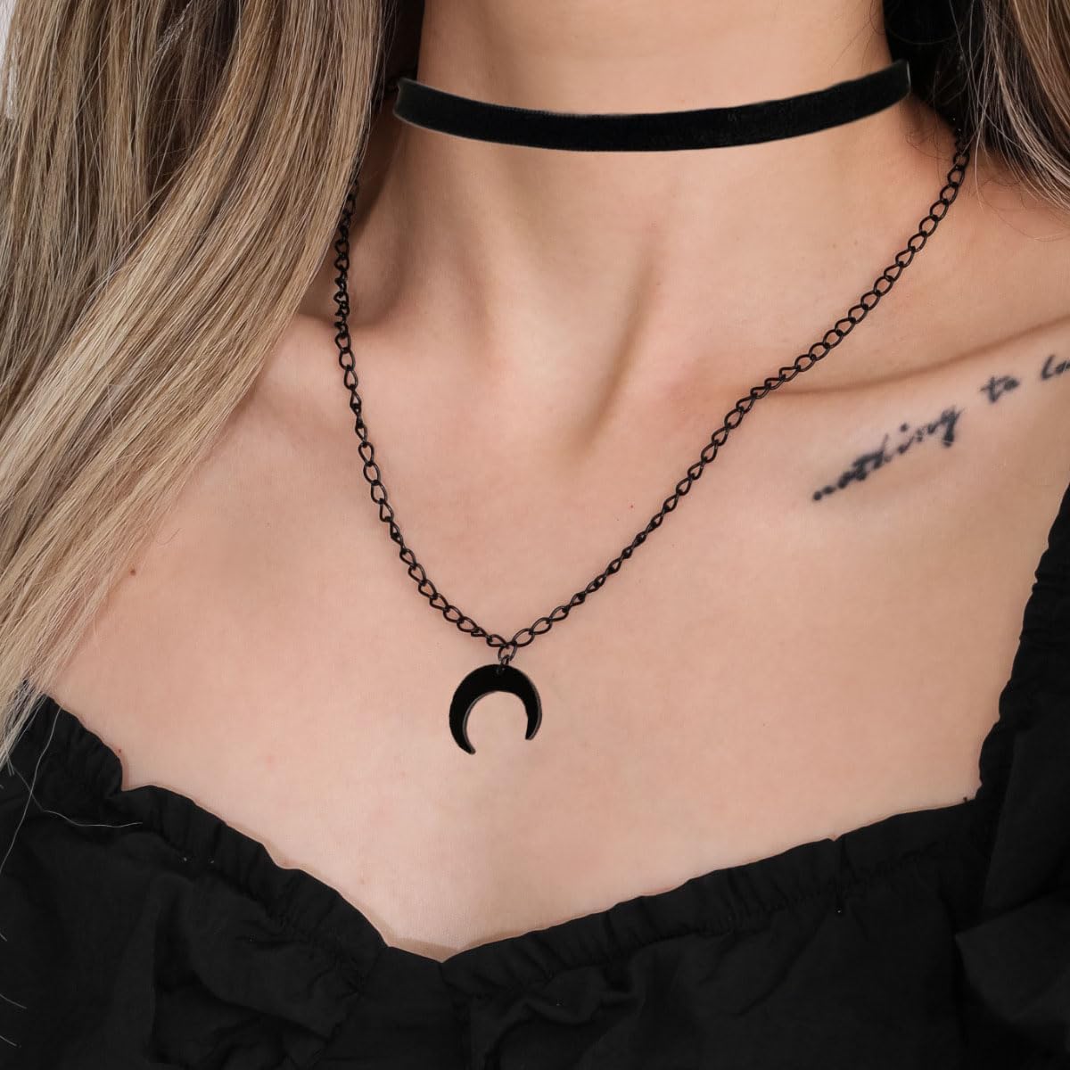 Aluinn Moon Black Choker Necklace for Women Boho Velvet Adjustable Layered Choker Necklace Goth Jewelry for Women - Image 3