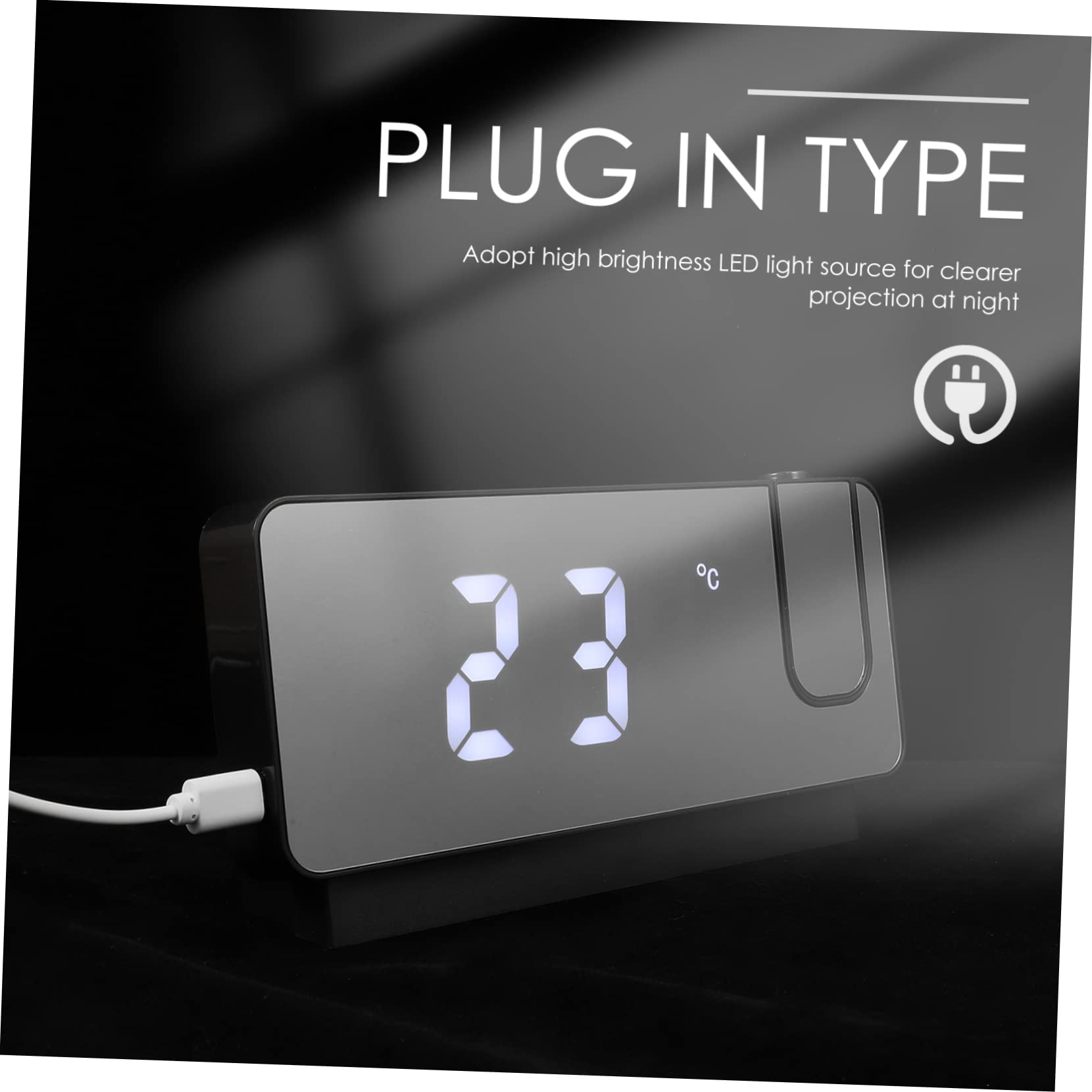 2sätze Projektionswecker Mit USB- Digitale Anzeige Einstellbare Helligkeit Für Schlafzimmer Und Büro Nachtlichtfunktion Stilvolles Design Für