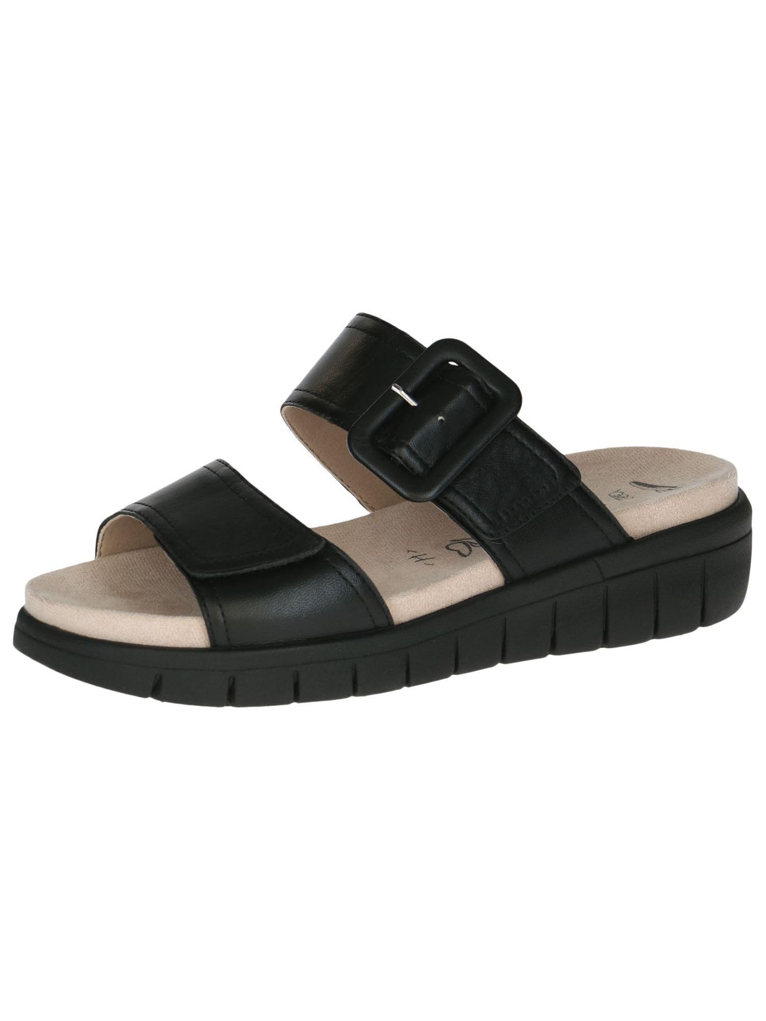 CAPRICE Comfort Women's Leather Mules with Velcro, Black (Black/Blk Sole), 7.5 UK