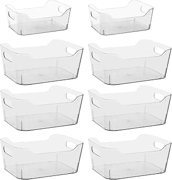 8 Pack Clear Plastic Storage Bins, Versatile Kitchen Cupboard Organiser Boxes Pantry Organizers and Storage with Handle for Fridge, Makeup, Bathroom, Countertops, Kitchen Organization