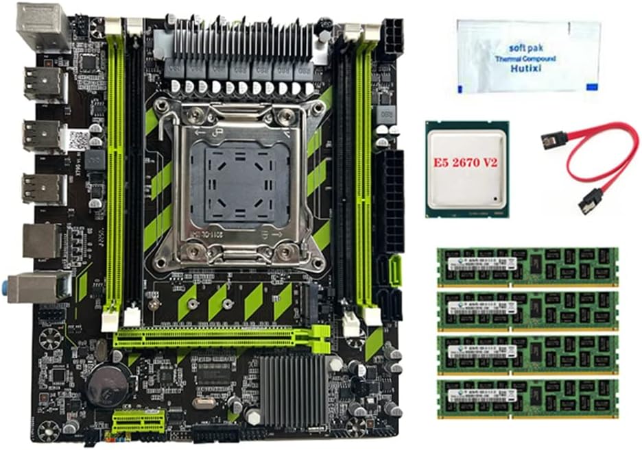 X79G LGA2011 Motherboard+E5 2670 V2 CPU+4X4G DDR3 RAM+Thermal Grease+ Cable Support M.2 NVME PCIE X16 USB2.0 SATA3.0