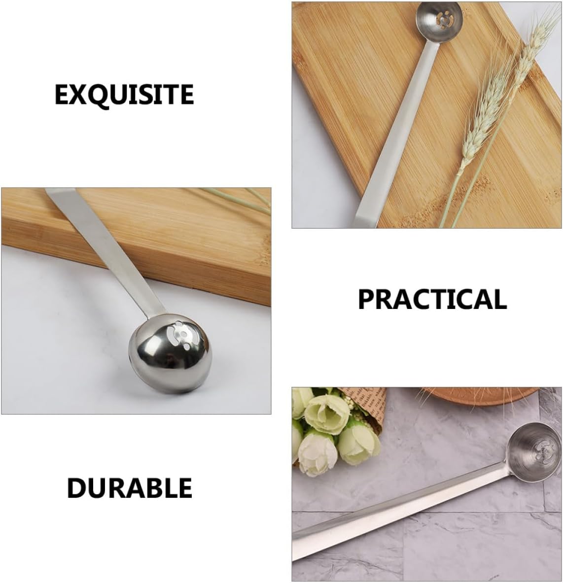 2pcs Stainless Steel Olive Spoon with Drain Hole for Kitchen Use