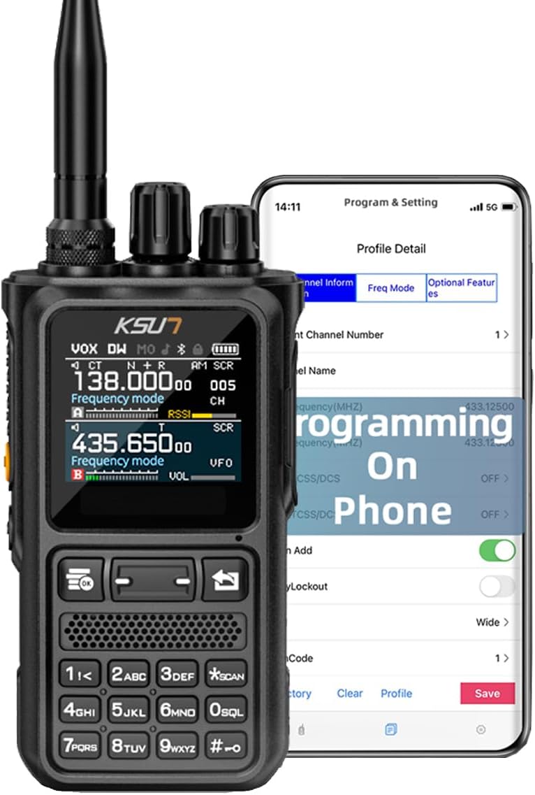 KSUN Ham Radio, UV-5RM 10W Handheld Ham Walkie Talkies, Bluetooth APP Programming, Long Range Two-Way Radio with NOAA Weather Aler, Portable Type-C Rechargeable Multi-Band Radios for Adults