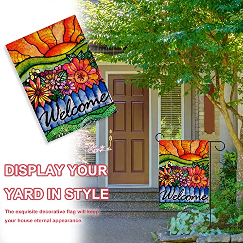 Covido Home Decorative Welcome Spring Watercolor Flowers Garden Flag, Summer Sunshine House Yard Abstract Floral Outside Decorations, Sunrise Farmhouse Seasonal Outdoor Small Decor Double Sided 12X18 #TOP3