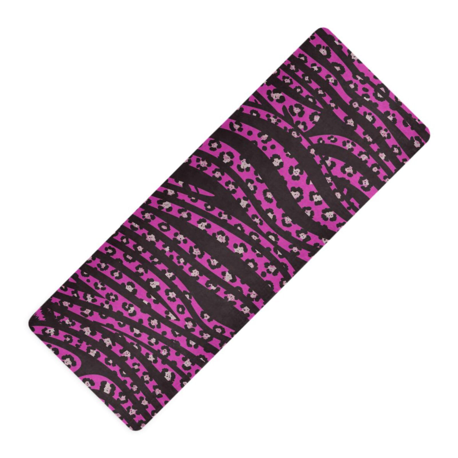 Esterilla de yoga portátil con estampado de cebras estéticas y rosas de leopardo de 1 mm de grosor para el hogar, antideslizante, con bolsa para ejercicio, 180 x 66 cm