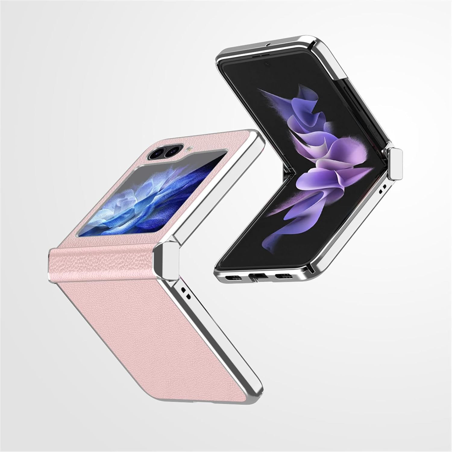 Case for Samsung Galaxy Z Flip 5, Hinge Protection Durable Minimalist Ultra Thin Slim Fit Premium Lychee Texture Leather Electroplated Hard PC Case for Samsung Z Flip 5 2023,Purple