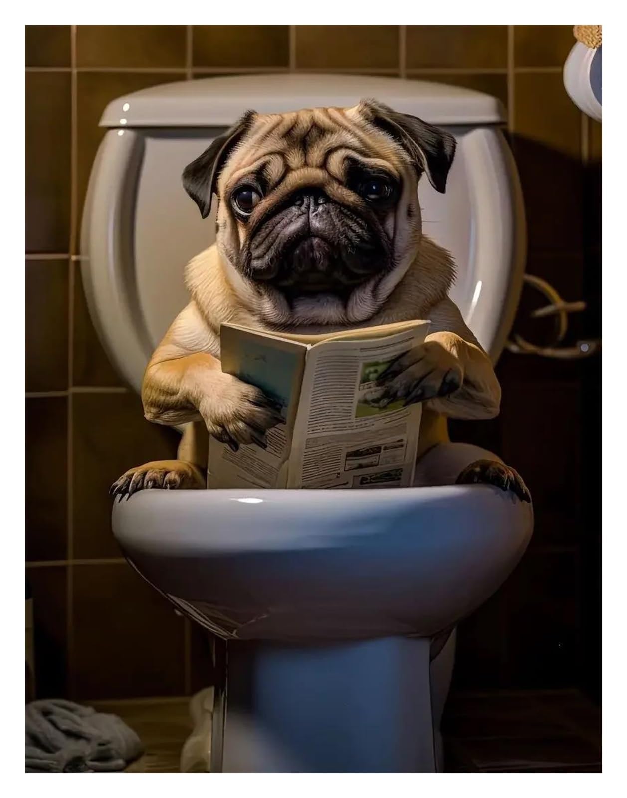 Peinture carlin bouledogue francais pour decoration murale de toilettes