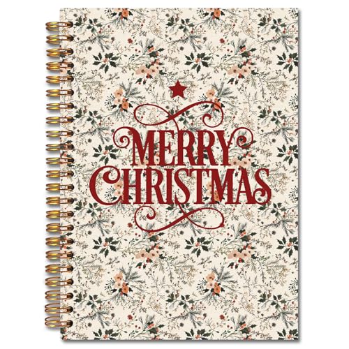 JINYO Vintage Christmas Holly Notebook, Retro Floral Christmas Journal, Cottagecore Aesthetic Xmas Journal for Women, Christmas Office Gifts Spiral Notebook 5.5x8.3 Inch