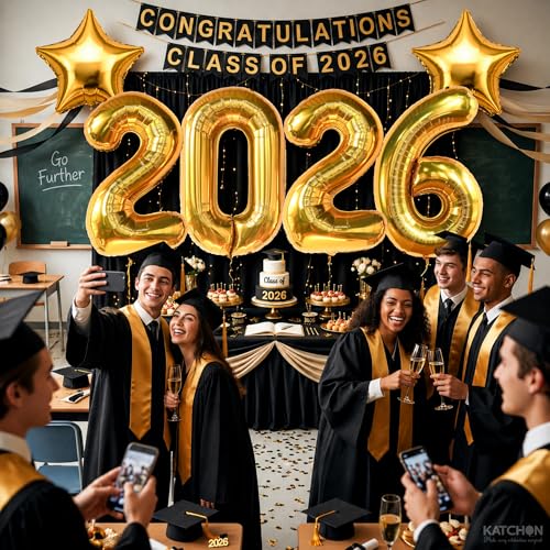 Image of Katchon, Giant Gold 2026 Number Balloons - 40 Inch | Graduation Balloons 2026 Balloon Numbers | Gold Balloon for Graduation Decorations 2026 Grad Party Decorations 2026 Graduation Decor
