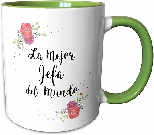 3dRose InspirationzStore - Love Series - Floral La Mejor Jefa del Mundo - Tazas (mug_312382), VerdeBlanco