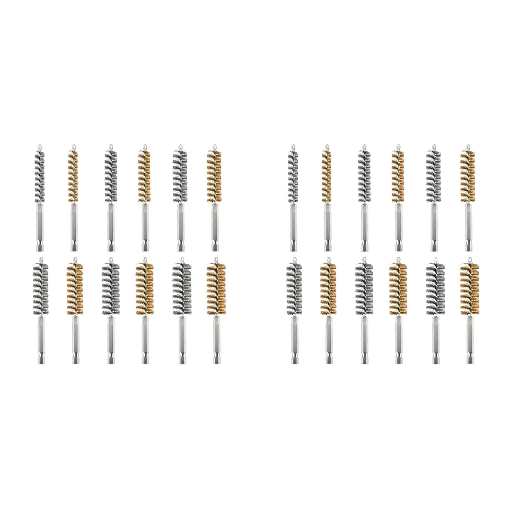 Jnchdghwa Silver & Gold 24Pc Wire Bore Brush Bore Cleaning Brush Brush Set Stainless Steel Wire Twisted Brush For Drill Impact Driver In 6 Sizes