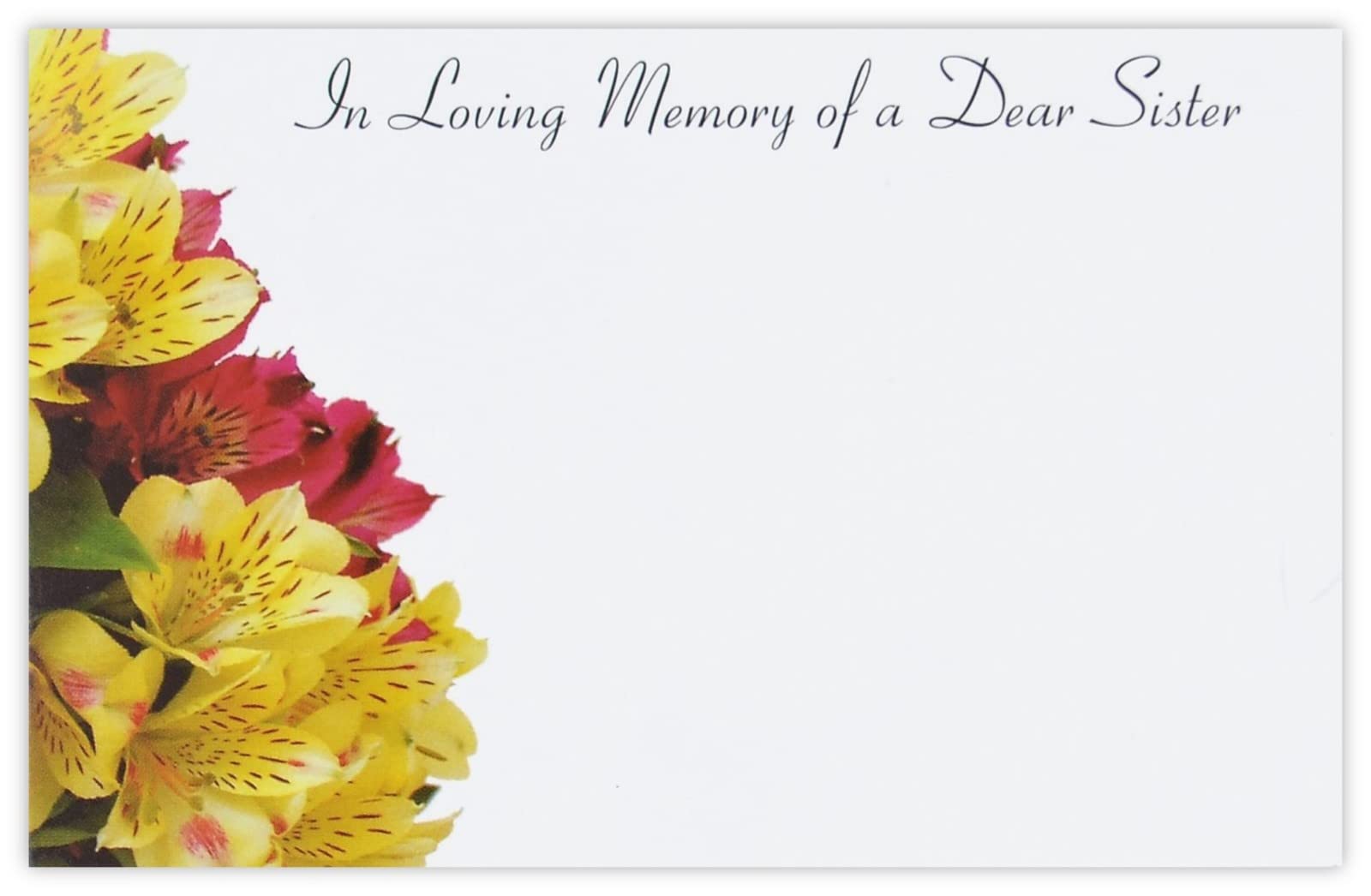celloexpress In Loving Memory Sister (Lily of the Incas) Flower Message Cards - 60mm x 90mm - Bereavement Florist Card Sympathy Condolences Notes (Pack of 100)