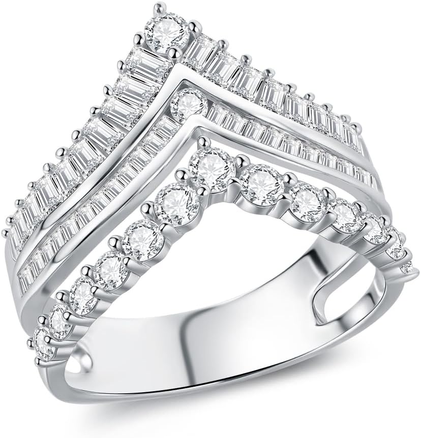 Cubic Zirconia Wedding Band Eternity Rings for Women Round and Emerald Cut Sterling Silver Engagement Anniversary Size 5-12