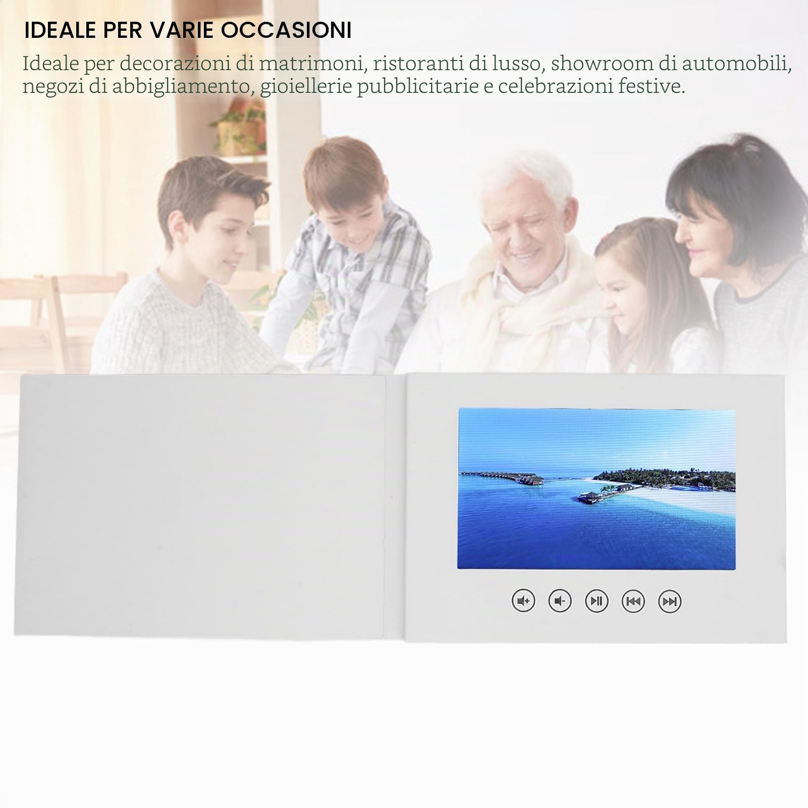 Video di Auguri, Libro Video Elettronico HD 720p con Schermo LCD, Brochure Video Integrato in una Memoria di 128 M, Personalizza il Tuo Album Video (5 pollici)