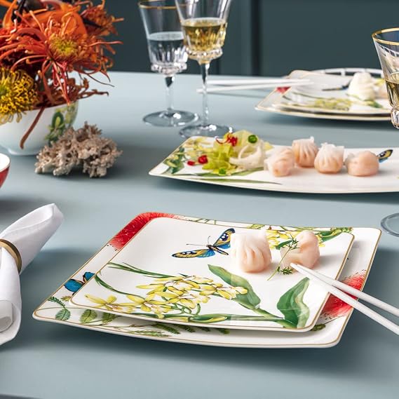 Villeroy & Boch Signature Collection Amazonia Square Dinner Plate, Premium Bone Porcelain, Made in Germany, 10.5 in