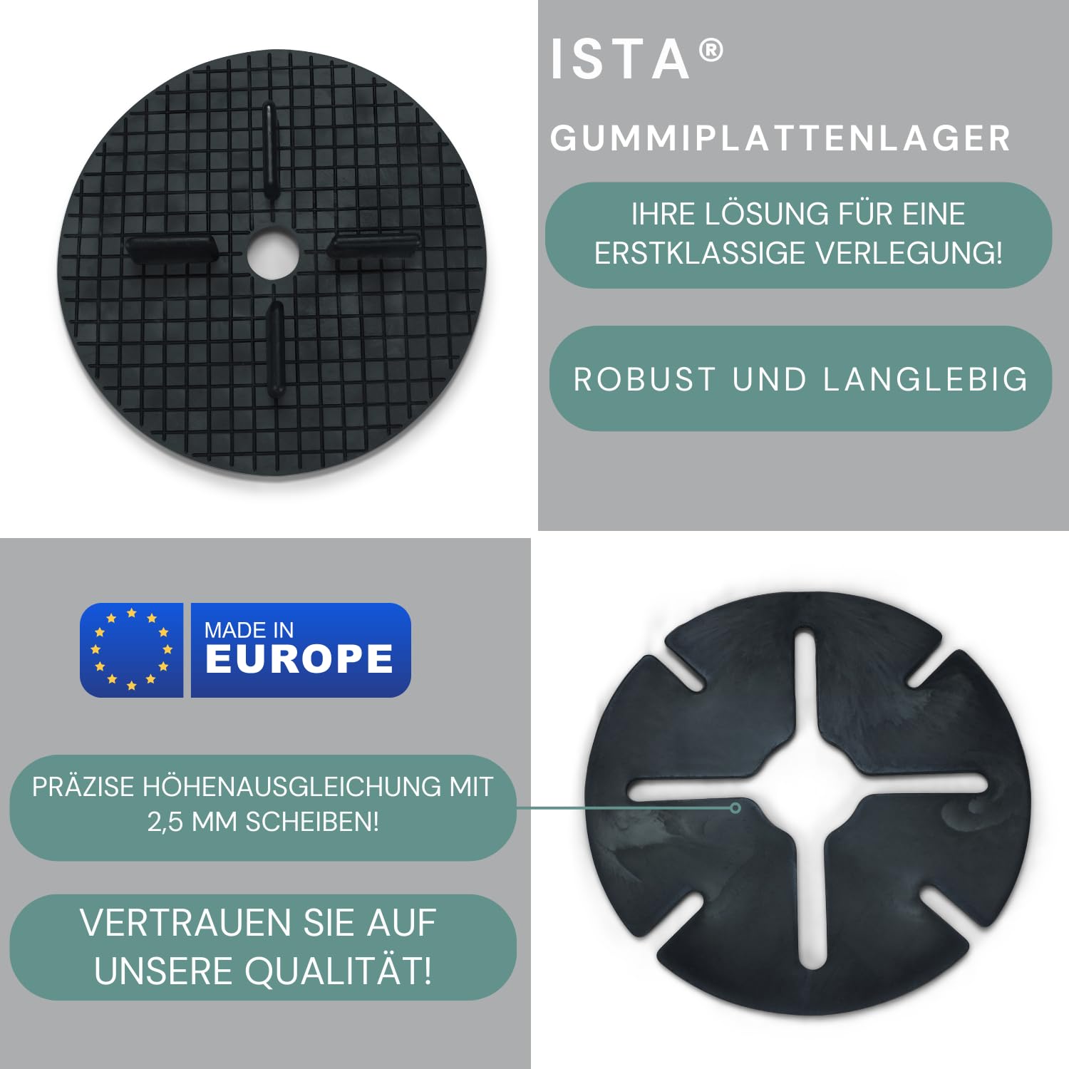 50 Stück ISTA TOOLS Gummi Plattenlager Stelzenlager Terassenlager Terrassenplatten abstandshalter, Stelzlager Terrasse