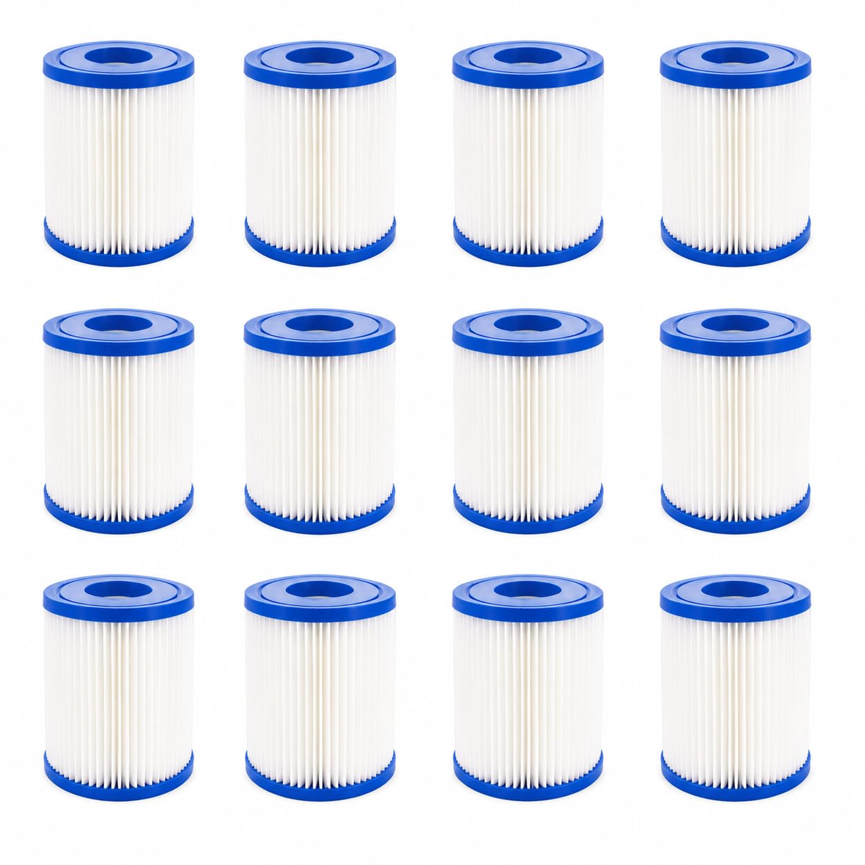 Size 2 Filter Cartridges Compatible with Bestway Flowclear 530/800 gal Filter Pumps – Type II Pool Filter Replacement (12 Filters, 6 X Twin Pack)