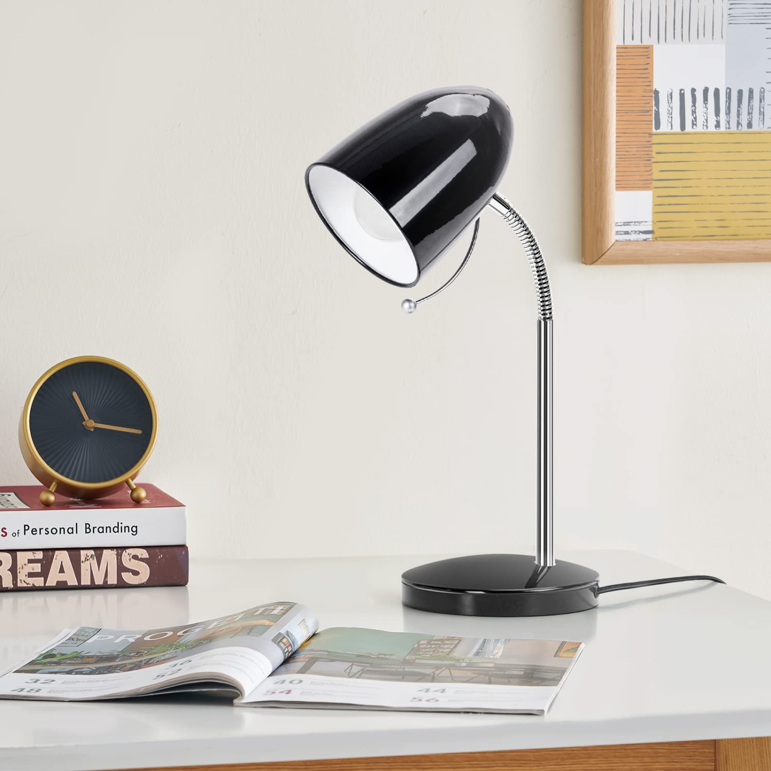 Aigostar Lámpara Escritorio Retro E27, Flexo Escritorio de Metal Vintage Sin Bombilla, Lampara de Mesa con Cuello Flexible, Máx 240V, Cable de 153 cm, Negro