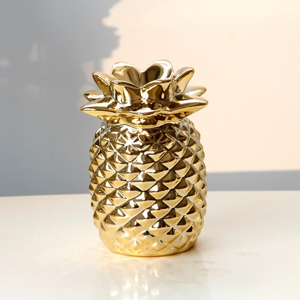 CHUOZI Ceramics Golden Pineapple Figurine Statue Desktop Decorations Living Room TV Cabinet Decorative Tabletop Ornament Artificial Fruits Decoration (L)