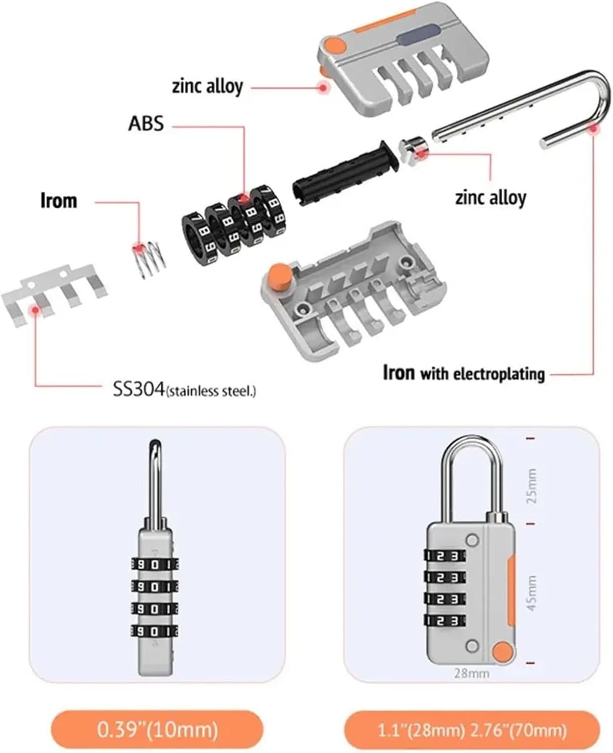 4 Digit Combination Lock Code Lock Travel Luggage Suitcase Lockers Zinc Alloy Padlock 1Pcs(A Blue)