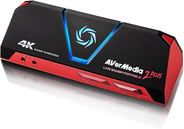 AVerMedia Live Gamer Portable 2 Plus GC513, Game Capture Card, Stream and Record in 1080p60, 4K60 fps Pass-through for PS5, Switch, PC/Mac -Black/Red