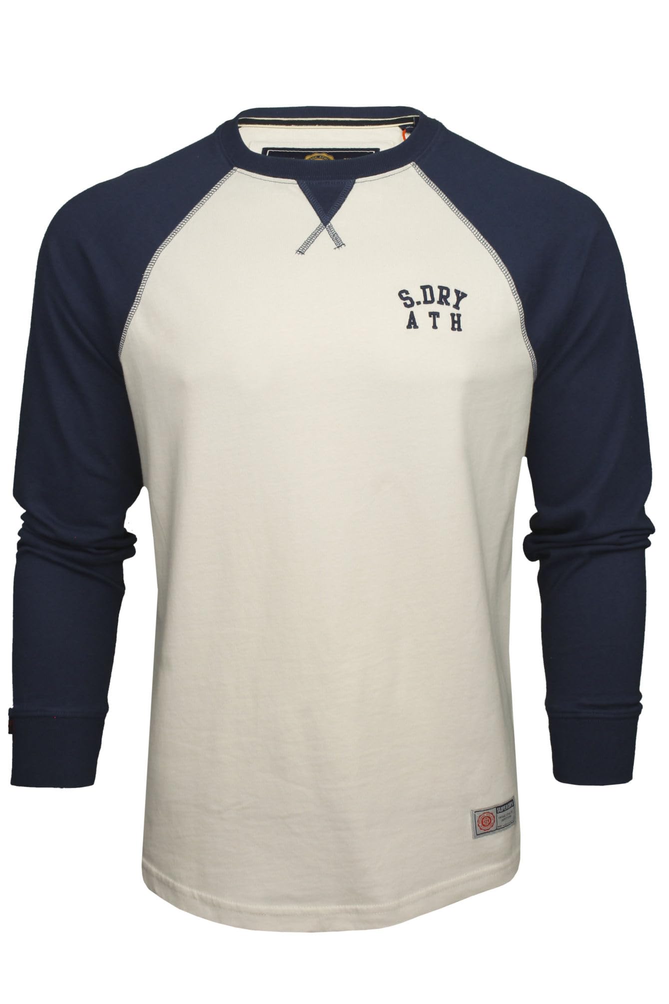 Superdry Men's White Sand/Lauren Navy 'Vintage Athletic Baseball Top' Long Sleeve T-Shirt () Xxl