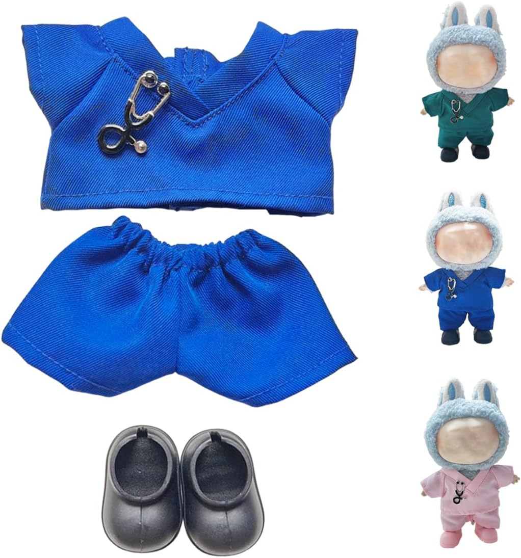 Handmade Doctors Outfit for 17cm LBB Doll - Nurse Outfit Doll Clothes with Top, Pants, Shoes, and Stethoscope Charm - Scrubs Clothing for LBB, Blue