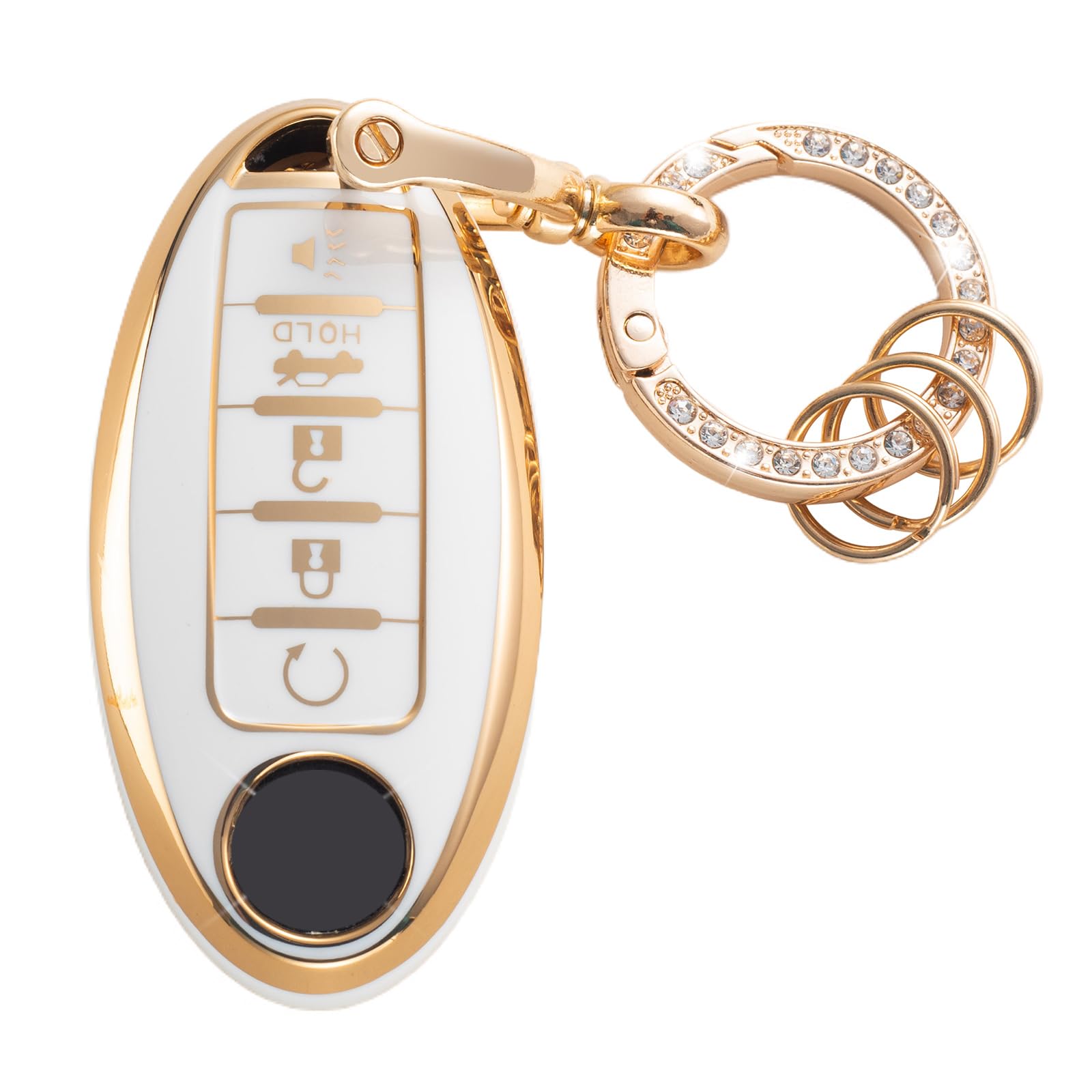 Gematay for Nissan Key Fob Cover with Keychain, Key Shell Cover Holder for Nissan Altima Rogue Sentra Pathfinder Maxima Versa Murano Smart Key Case, White