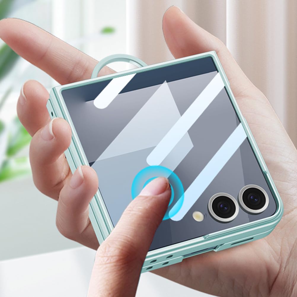 Coque pour Samsung Galaxy Z Flip 7, Verre Trempe Screen Protection Housse avec Anneau Support Béquille Mince Étui Dur PC,Noir,Flip 7
