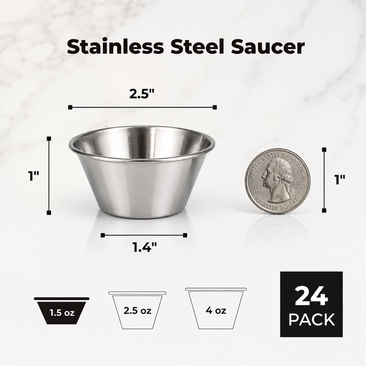Stainless Steel Dipping Sauce Cups, 1.5 oz, Pack of 24
